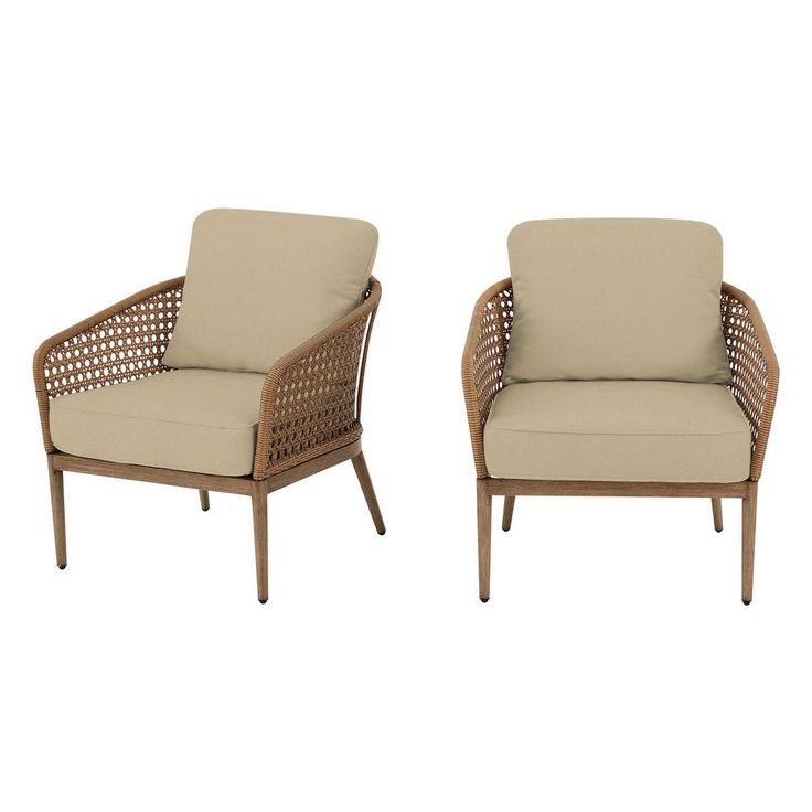 Hampton Bay Coral Vista Brown Wicker Outdoor Patio Lounge Chair with CushionGuard Putty Tan Cushions (2-Pack) H176-01202400 - The Home Depot